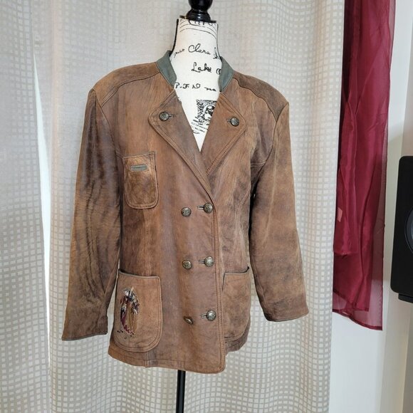Vintage Leather Sound Double Breasted Brown Jacket - Size 6 - Picture 16 of 16